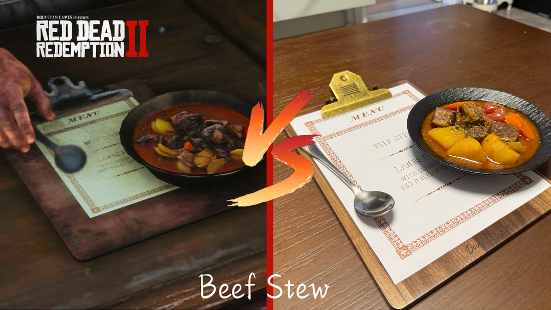 Red Dead Redemption 2 Smithfield's Saloon beef stew recreation, a homemade rustic beef stew recipe inspired by RDR2.