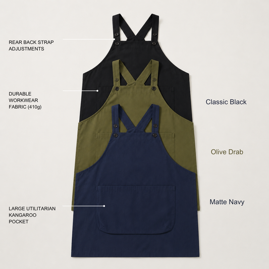 Douable Heavy-Duty Cross-Back Workwear Apron - 410g Durable Utility Vest with 2 Pockets for Barista, BBQ & Workshop