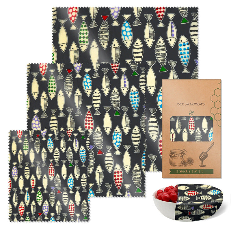 Premium Reusable Beeswax Food Wraps (3-Pack) - Eco-Friendly Freshness Set (Honeybee, Zesty Kiwi, Midnight Koi)