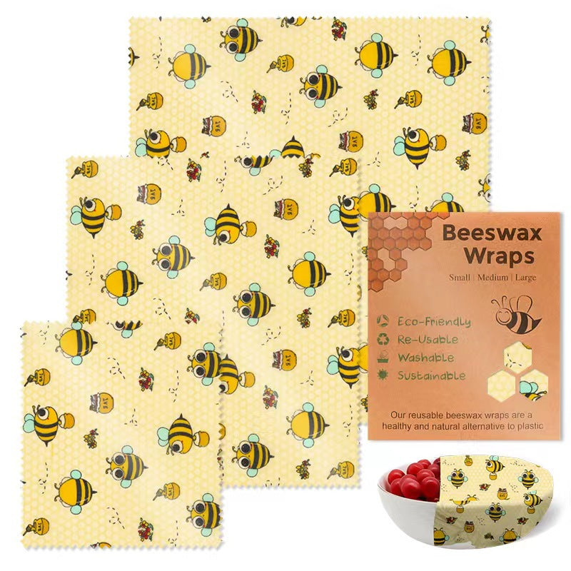 Premium Reusable Beeswax Food Wraps (3-Pack) - Eco-Friendly Freshness Set (Honeybee, Zesty Kiwi, Midnight Koi)